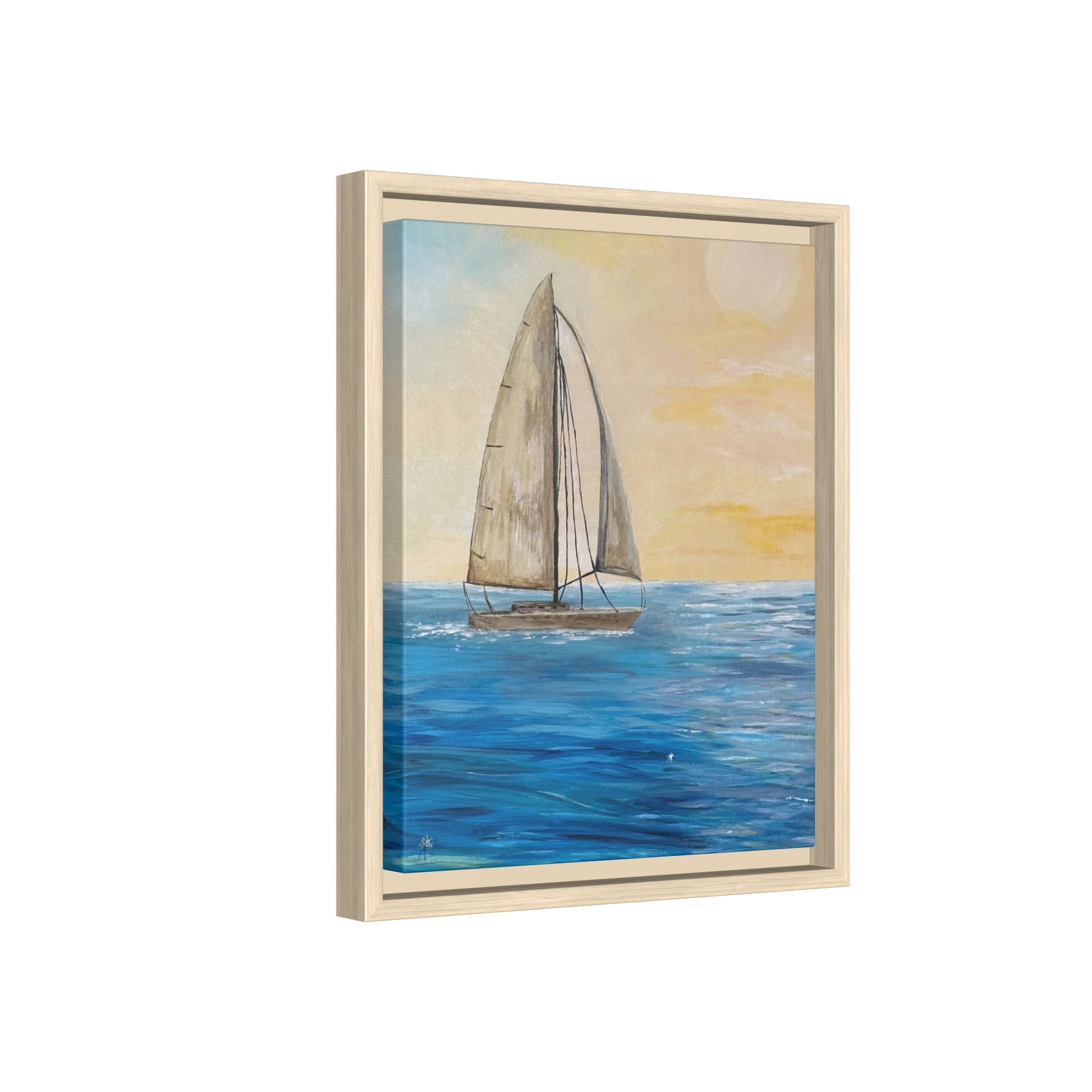 Sunset Sailboat Framed Canvas Print – Coastal Ocean Wall Art