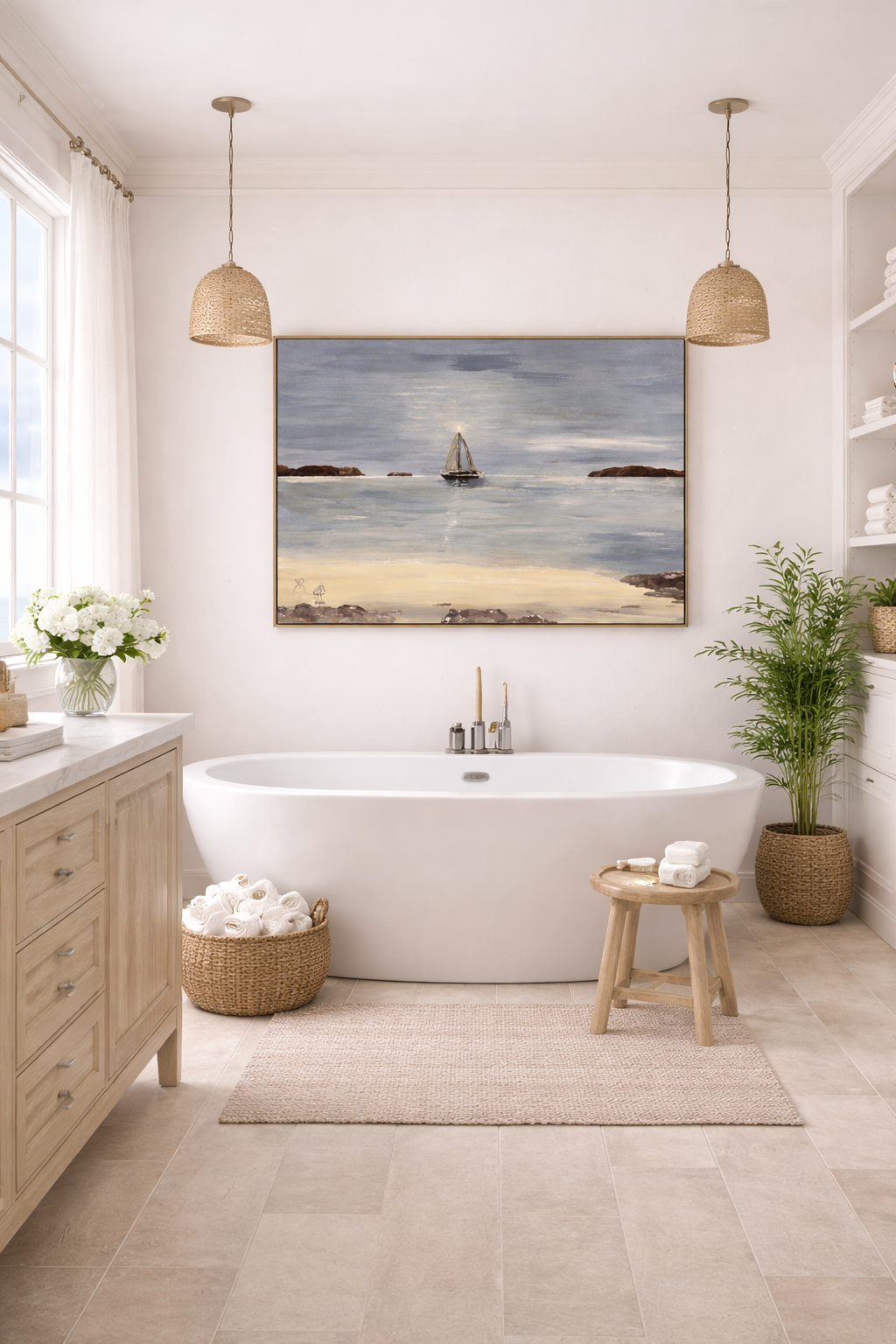 Sapphire Beach Evening Sail St. Thomas Framed Canvas Print – Coastal Wall Art