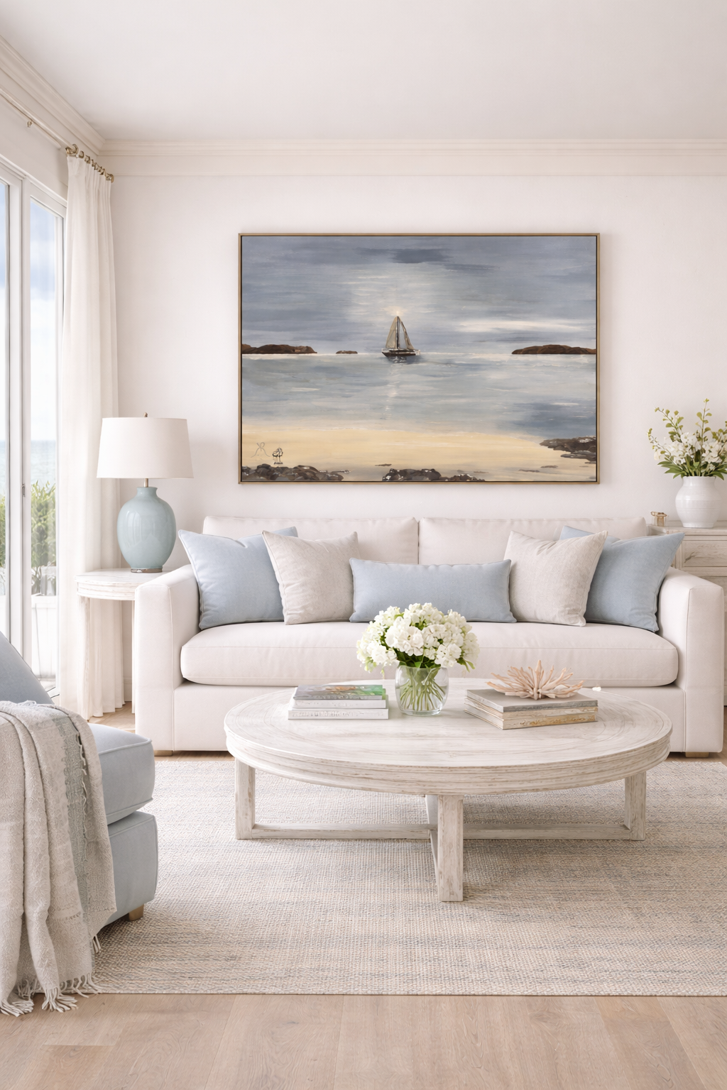 Sapphire Beach Evening Sail St. Thomas Framed Canvas Print – Coastal Wall Art