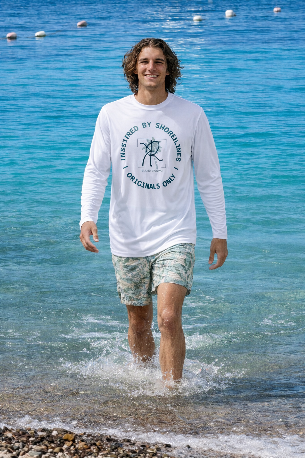 Long Sleeve Rashguard Tee - "Inspired by Shorlines" Palm Logo