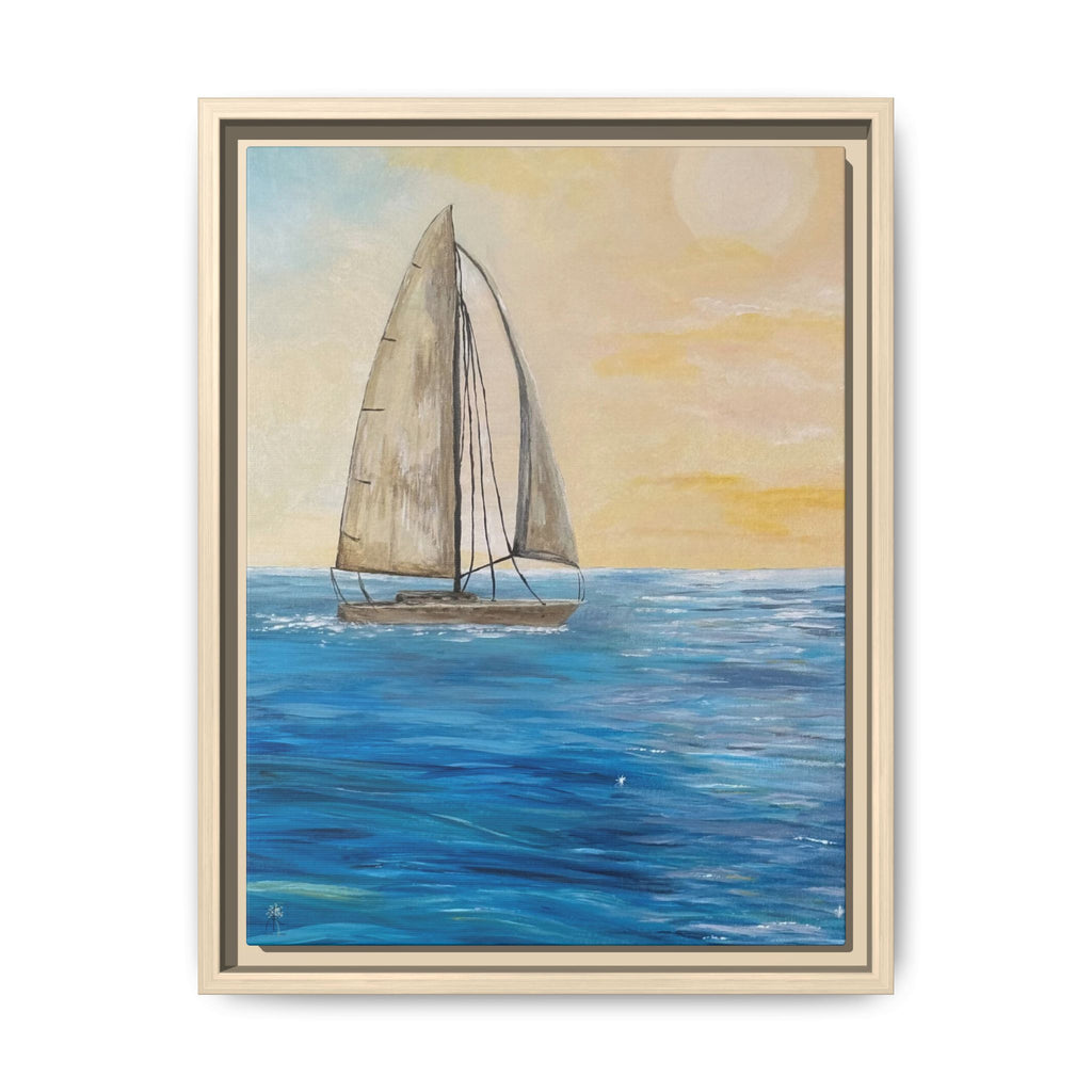 Sunset Sailboat Framed Canvas Print – Coastal Ocean Wall Art
