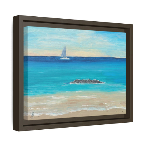 Grand Turk Beach Framed Canvas Print – Caribbean Ocean Wall Art with Sailboat