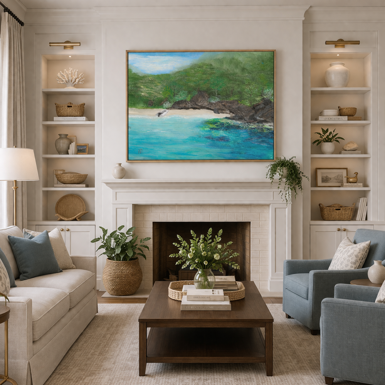 Peter Bay St. John Painting – Caribbean Beach Framed Canvas Wall Art
