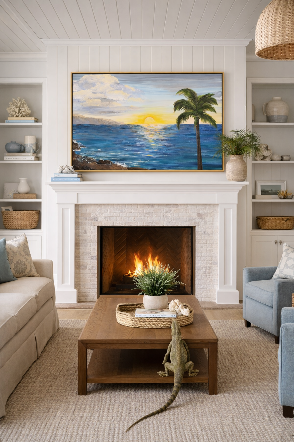 Sapphire Beach Sunrise St. Thomas Framed Canvas Print – Ocean Wall Art with Palm Tree
