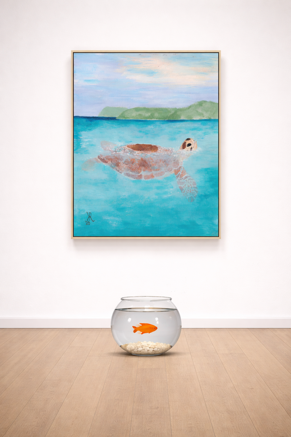 St. John Sea Turtle Framed Canvas Print – Caribbean Ocean Wall Art