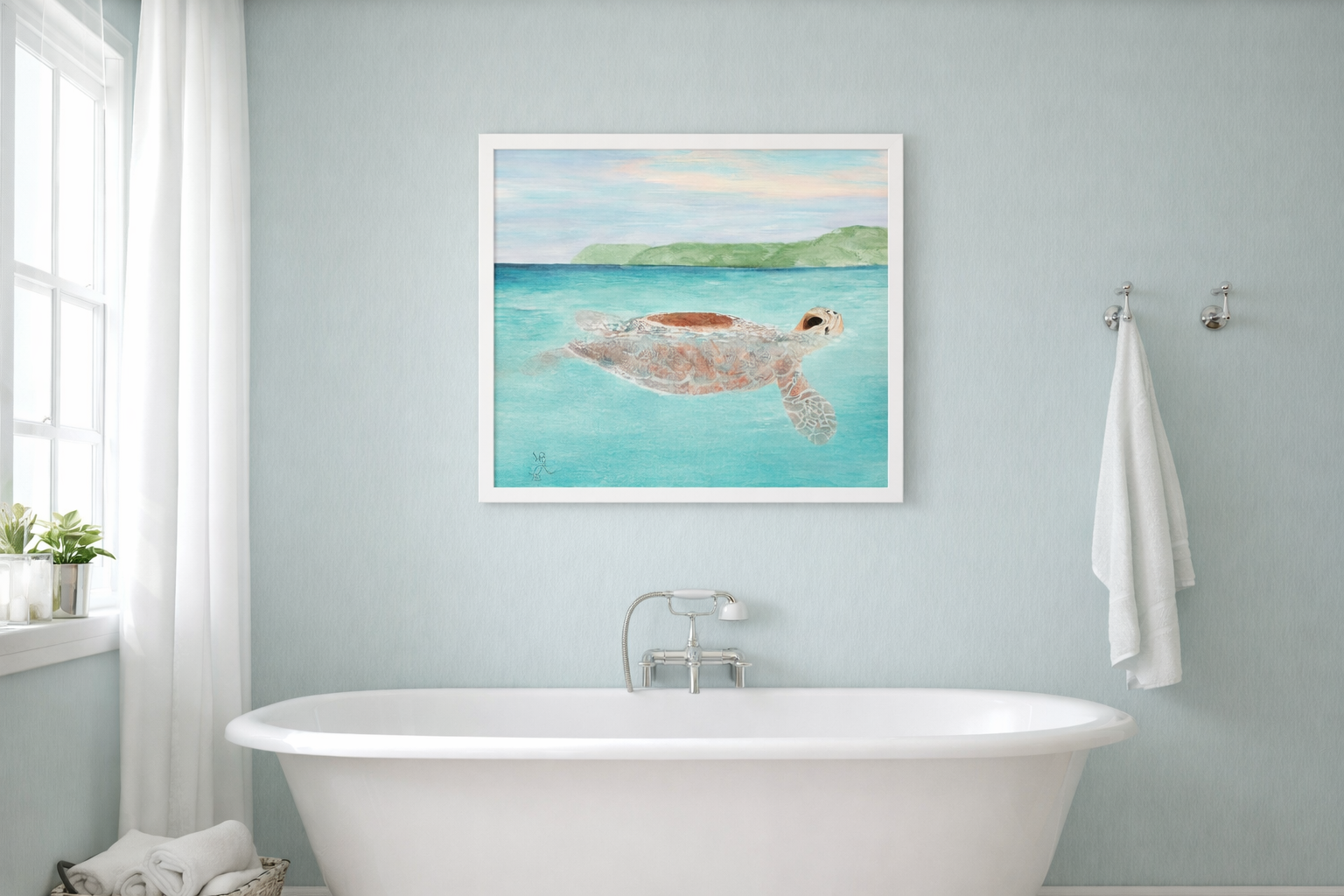 St. John Sea Turtle Framed Canvas Print – Caribbean Ocean Wall Art