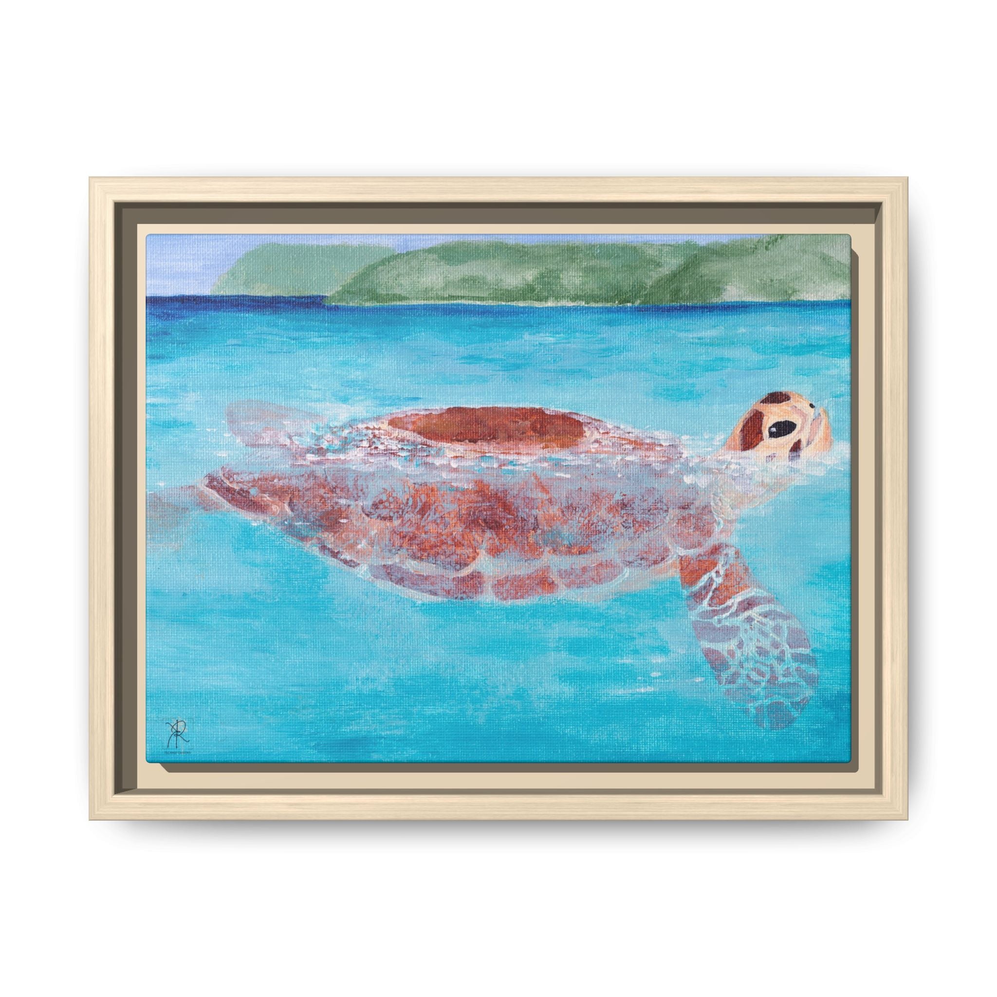St. John Sea Turtle Framed Canvas Print – Caribbean Ocean Wall Art