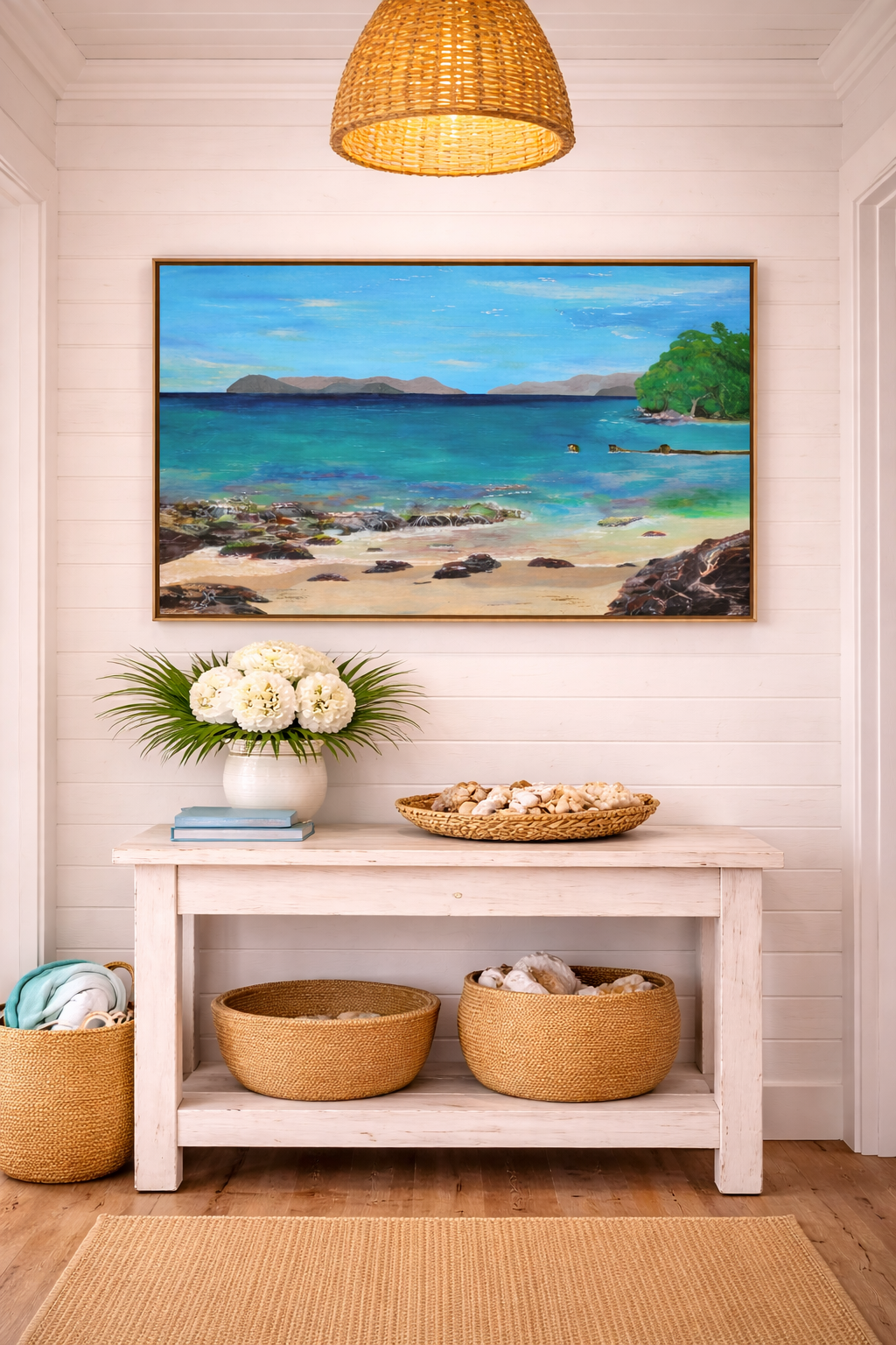 Sugar Beach Reef St. Thomas Modern Framed Canvas Print – Caribbean Coastal Wall Art